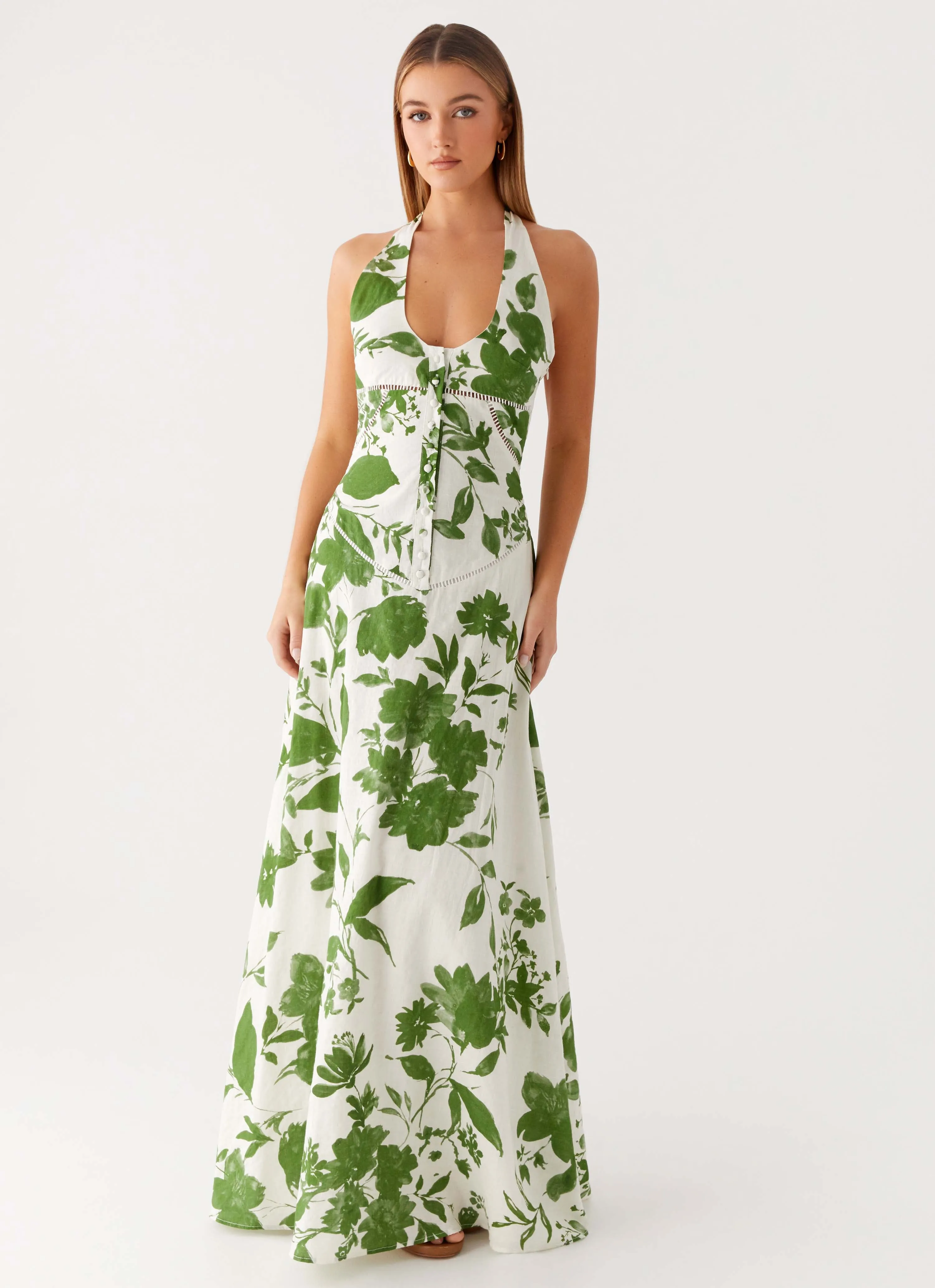 Versatile Layering Smooth silhouette Ember Valley Maxi Dress - Verdant Bloom