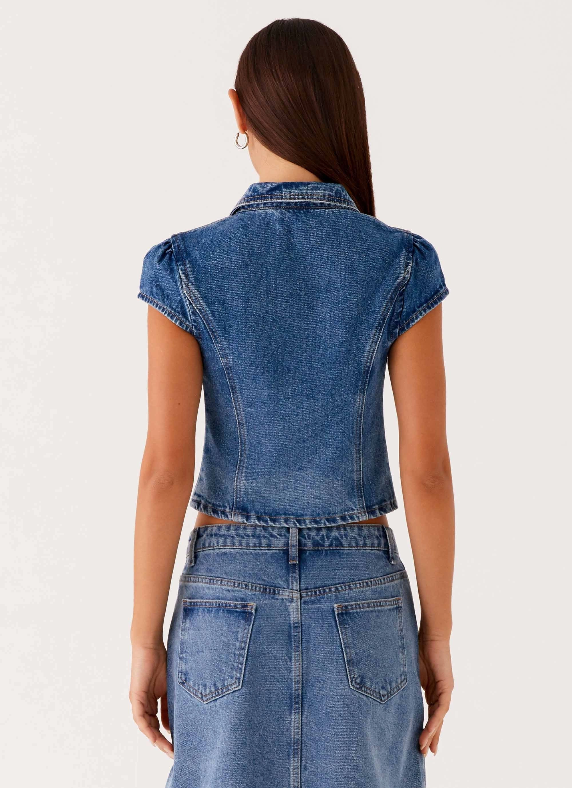 Stella Button Up Top - Blue Placket Detailing