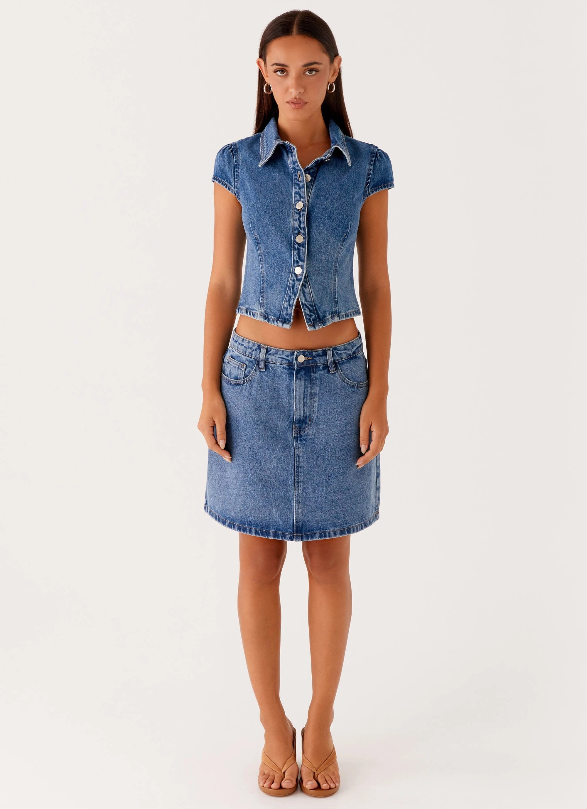 Stella Button Up Top - Blue Odor Resistant Technology Compact TravelFriendly Design