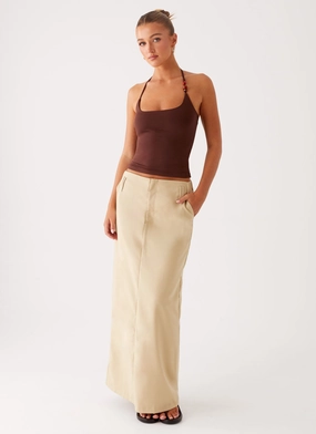 Effortless Comfort TaglessDesign Stella Tailored Maxi Skirt - Beige
