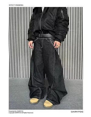 Stitched Line Wide Loose Fit Jeans
