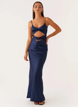 Elegant Outline Stormie Satin Maxi Dress - Navy