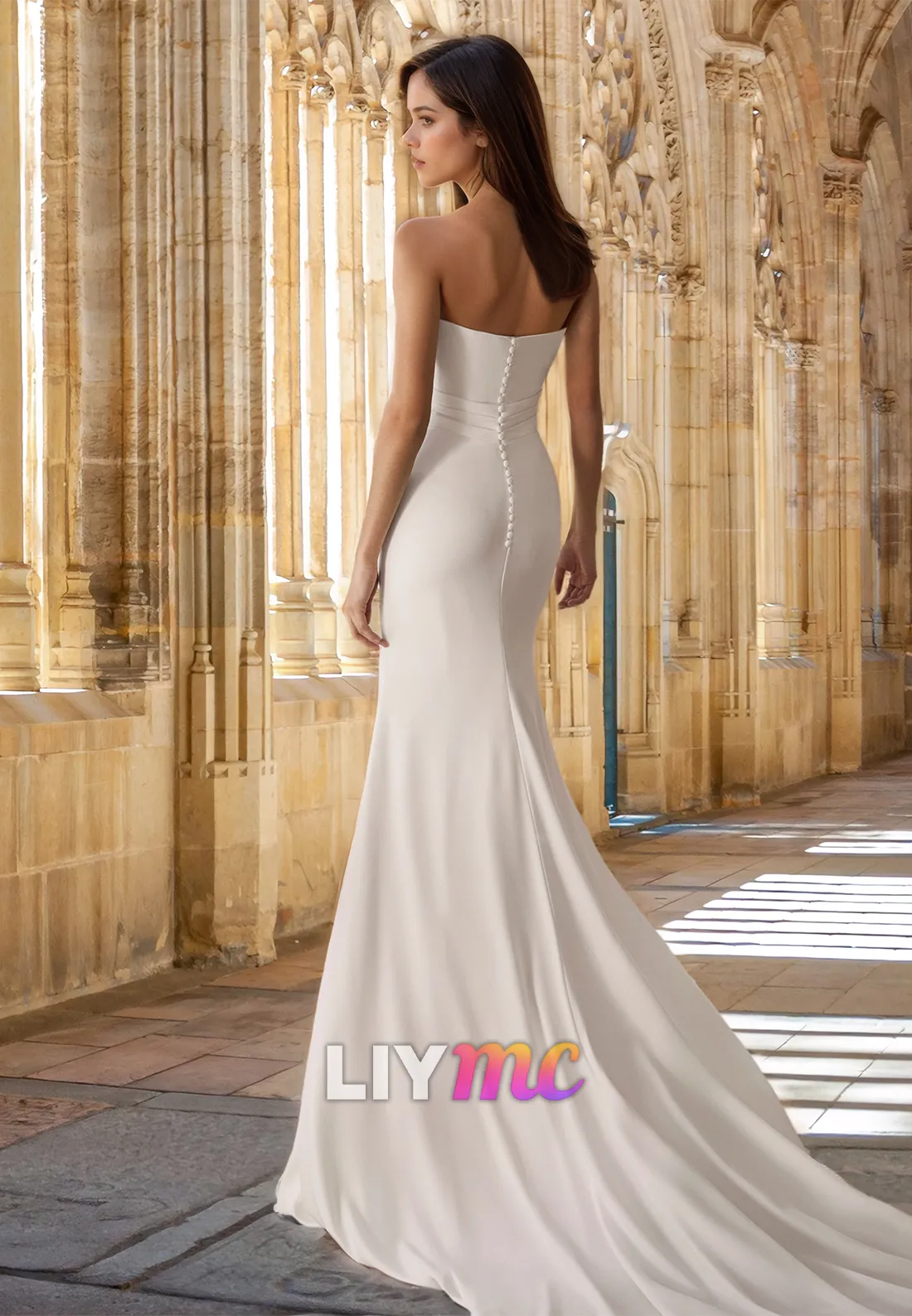 Straight Across Sleeveless Pleated Sleek Mermaid Wedding Dress