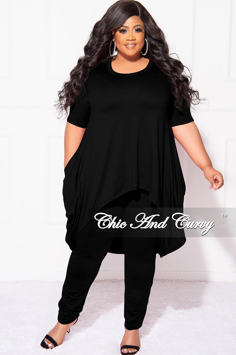 Final Sale Plus Size 2pc Short Sleeve High Low Top And Leggings Set In Black Effortless Style