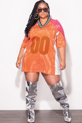 Final Sale Plus Size Stone Covered Jersey Oversized Dress Forest Green & White Collar in Orange, Pink and White QuickReleaseClosures