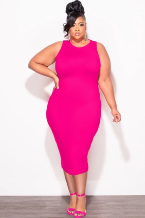 Comfy Material Athletic Comfort Final Sale Plus Sleeveless Ribbed Midi BodyCon Dress in Pink