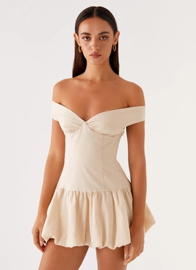 Casual Smart Endless Romance Off Shoulder Mini Dress - Butter