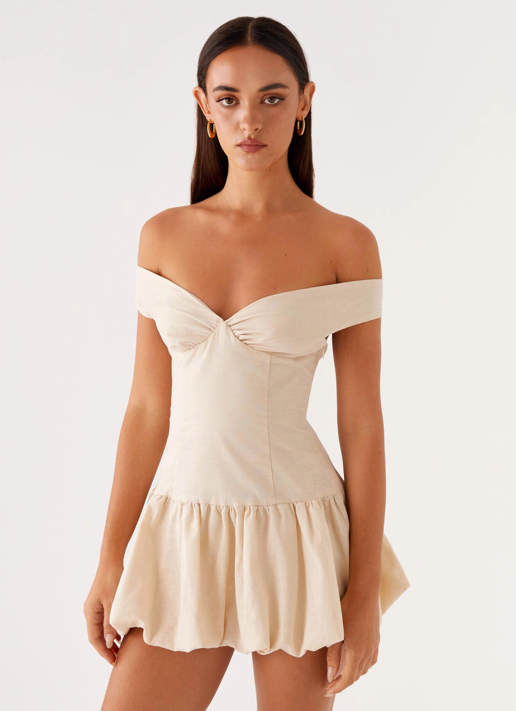 Casual Smart Endless Romance Off Shoulder Mini Dress - Butter
