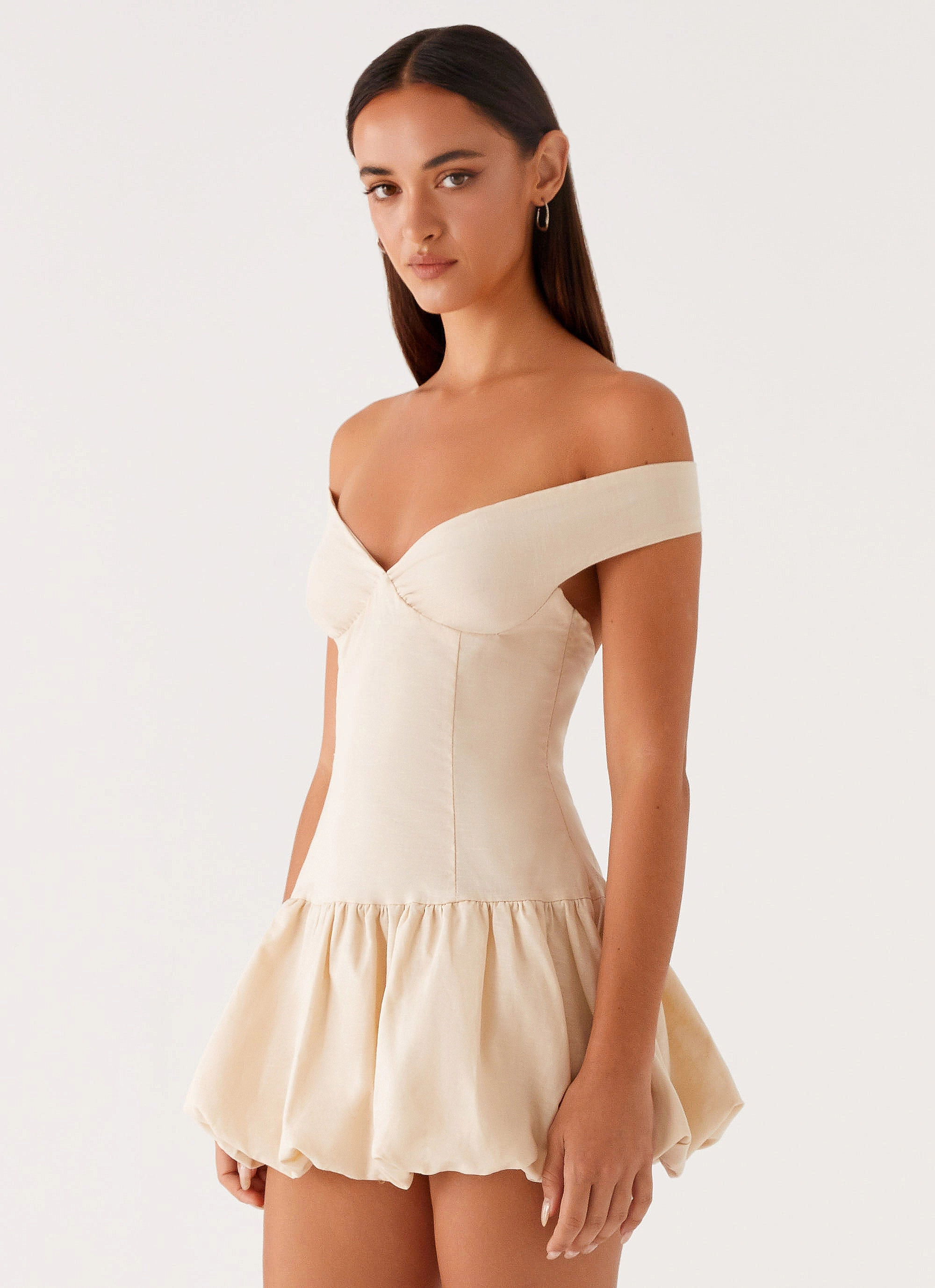 Chill Friendly Endless Romance Off Shoulder Mini Dress - Butter