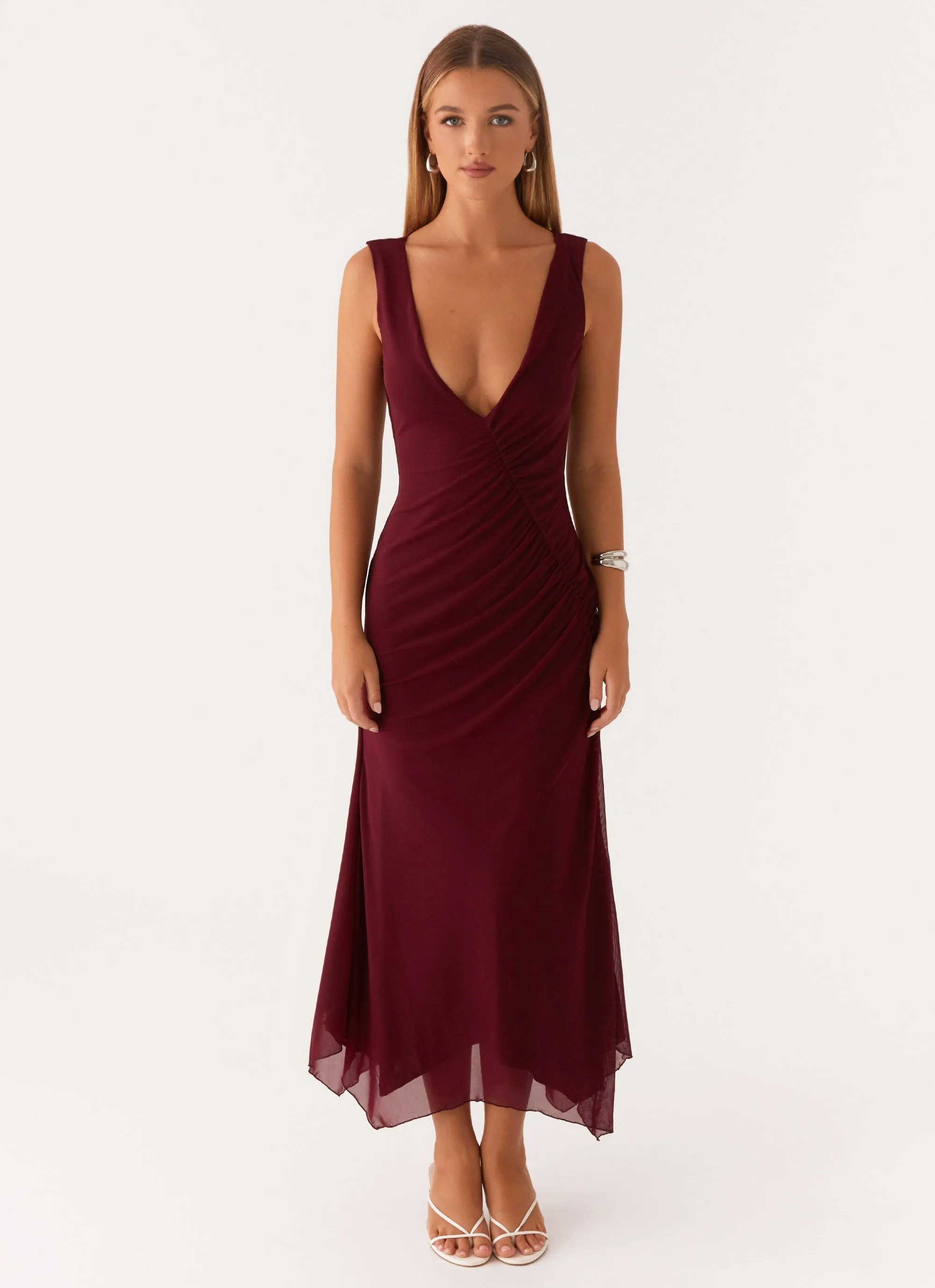 Murphy Maxi Dress - Deep Maroon Texture Edge