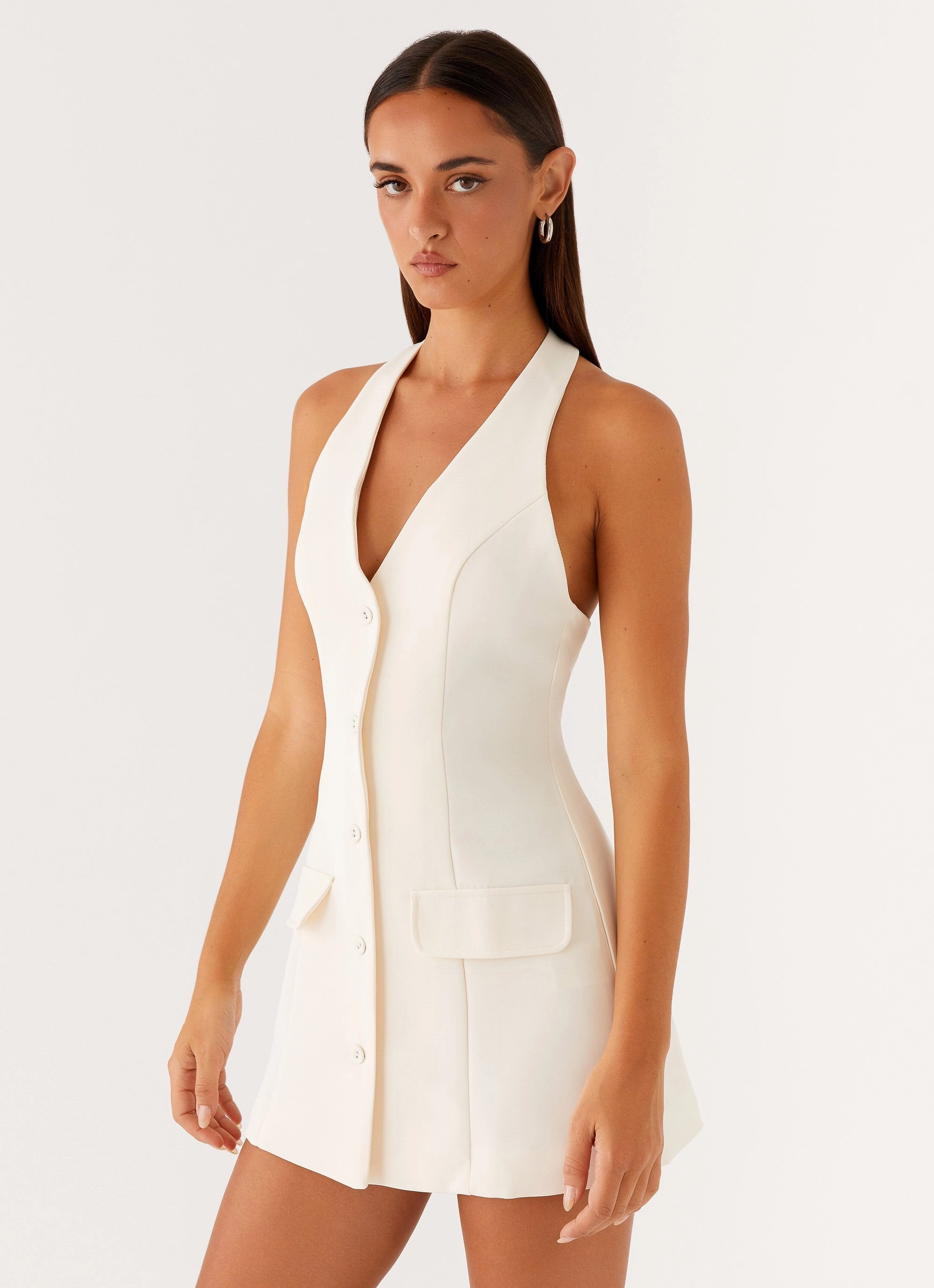 Mira Halter Neck Mini Dress - Ivory Wave Soft