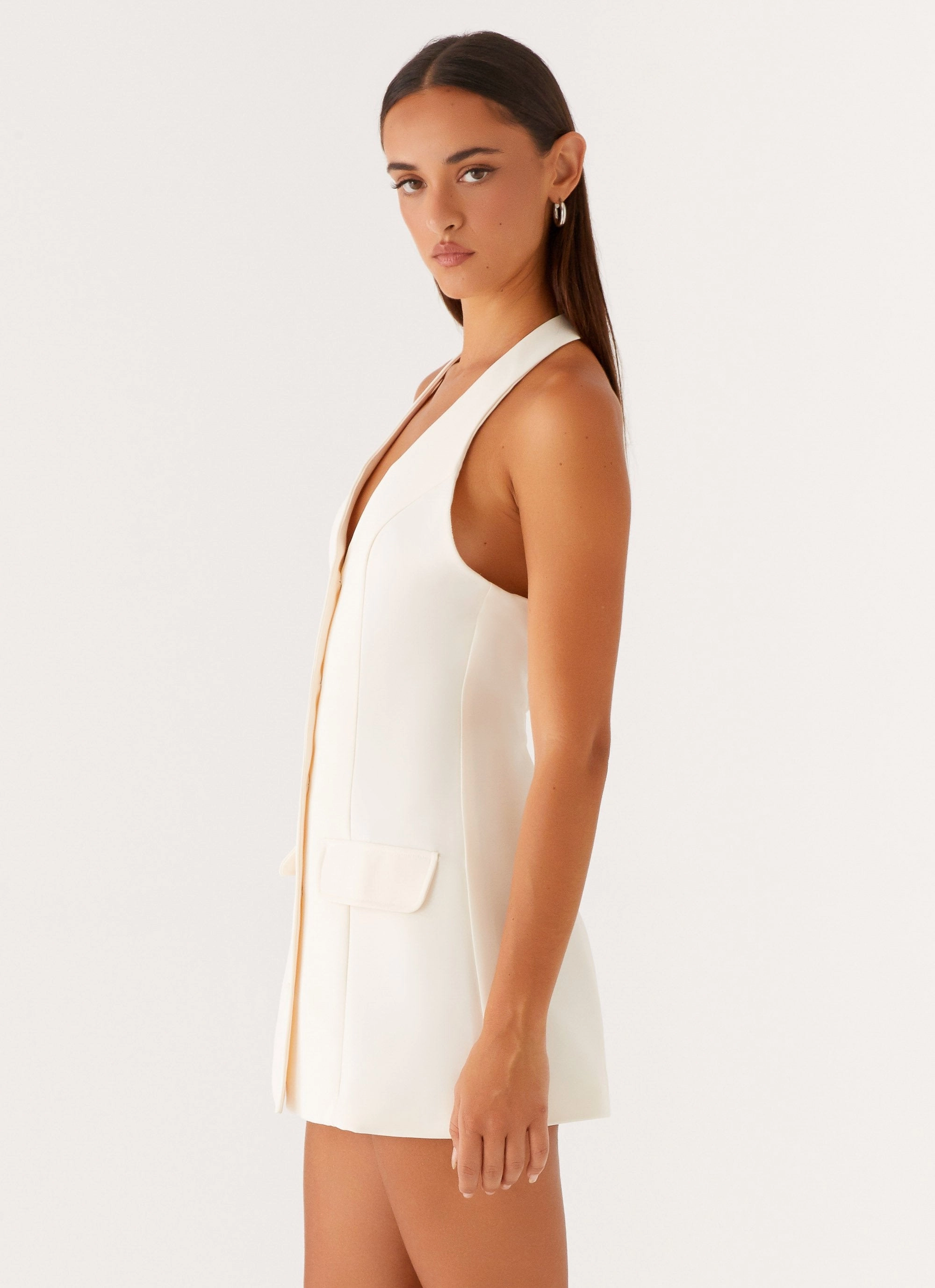 Mira Halter Neck Mini Dress - Ivory Family Glow