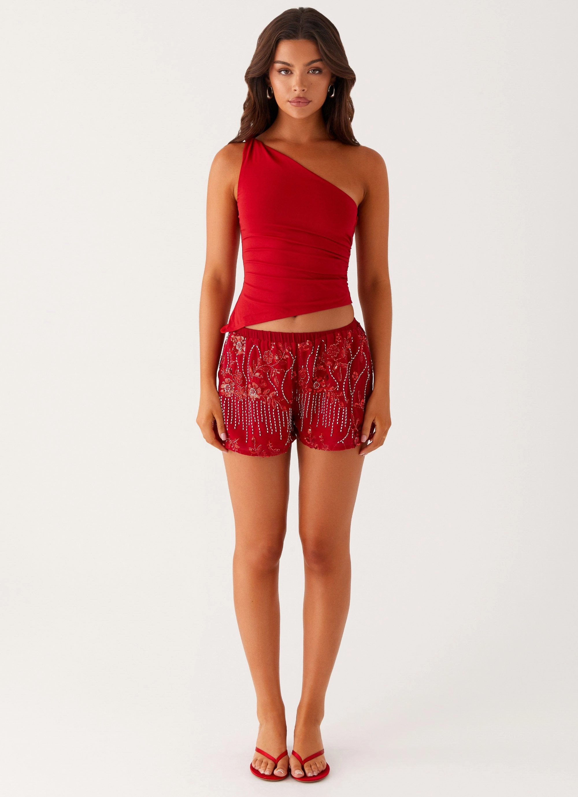 Mercer Sequin Mini Shorts - Red Everyday Must-have HeatRegulatingLining
