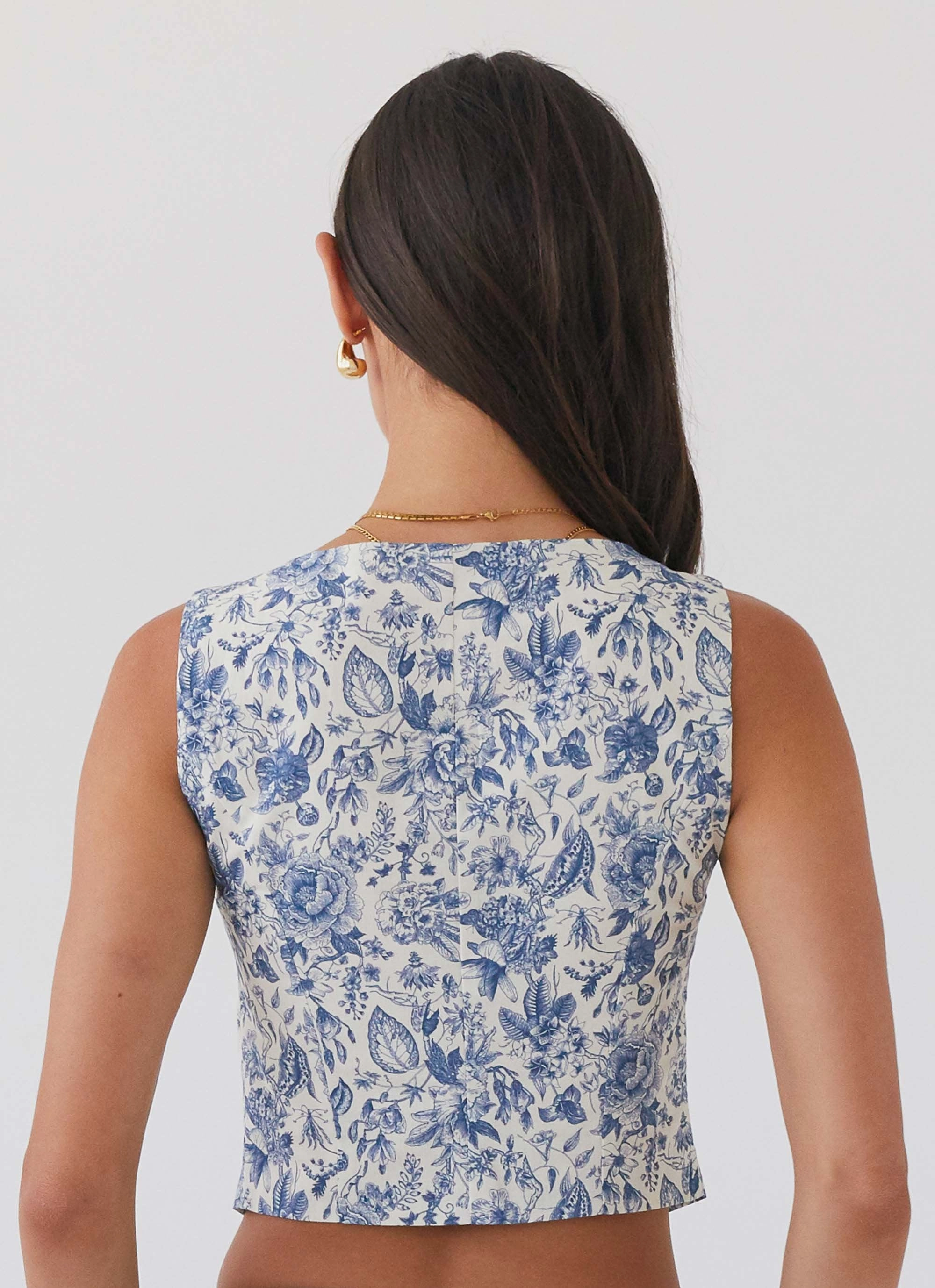 Take Me Away Corset Top - Blue Paisley ContouredShoulderFit Two Tone Design