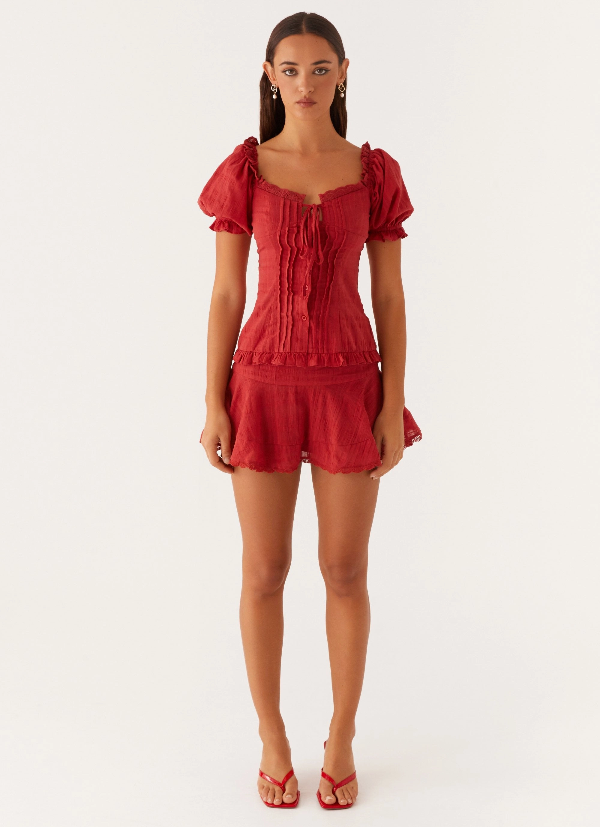 High Durability Stitching No Wrinkle Hundred Percent Mini Skirt - Red
