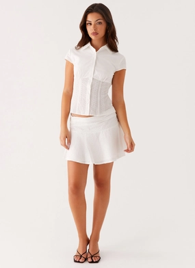 Devoted Mini Skirt - White Wardrobe Essential Corduroy texture