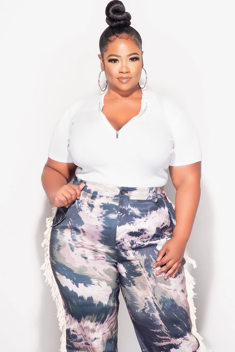 Final Sale Plus Size Knit Sweater with Collar and Half Zipper Front in Ivory LightweightComfort Modern Comfort