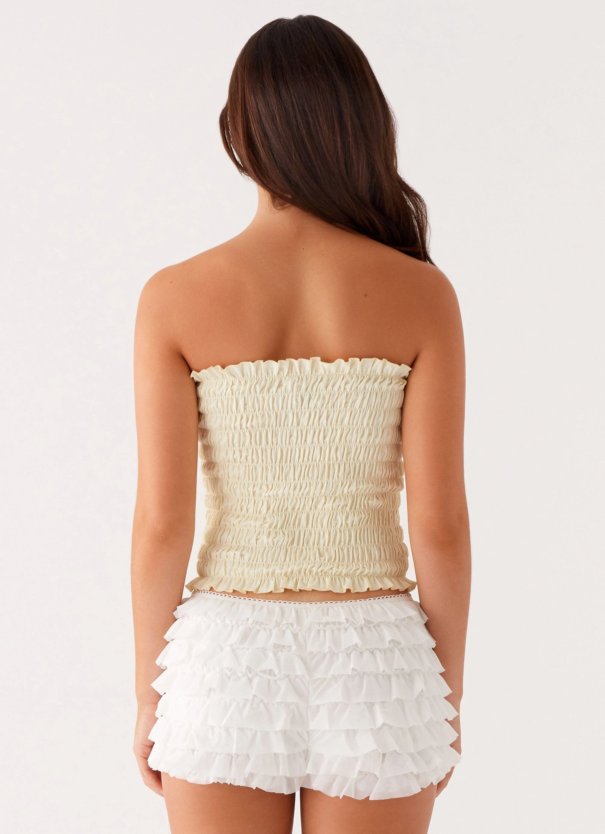 Cordelia Shirred Tube Top - Lemon DoubleLayeredShoulders