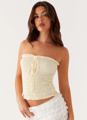 Cordelia Shirred Tube Top - Lemon Adaptive Temperature Control High Neckline