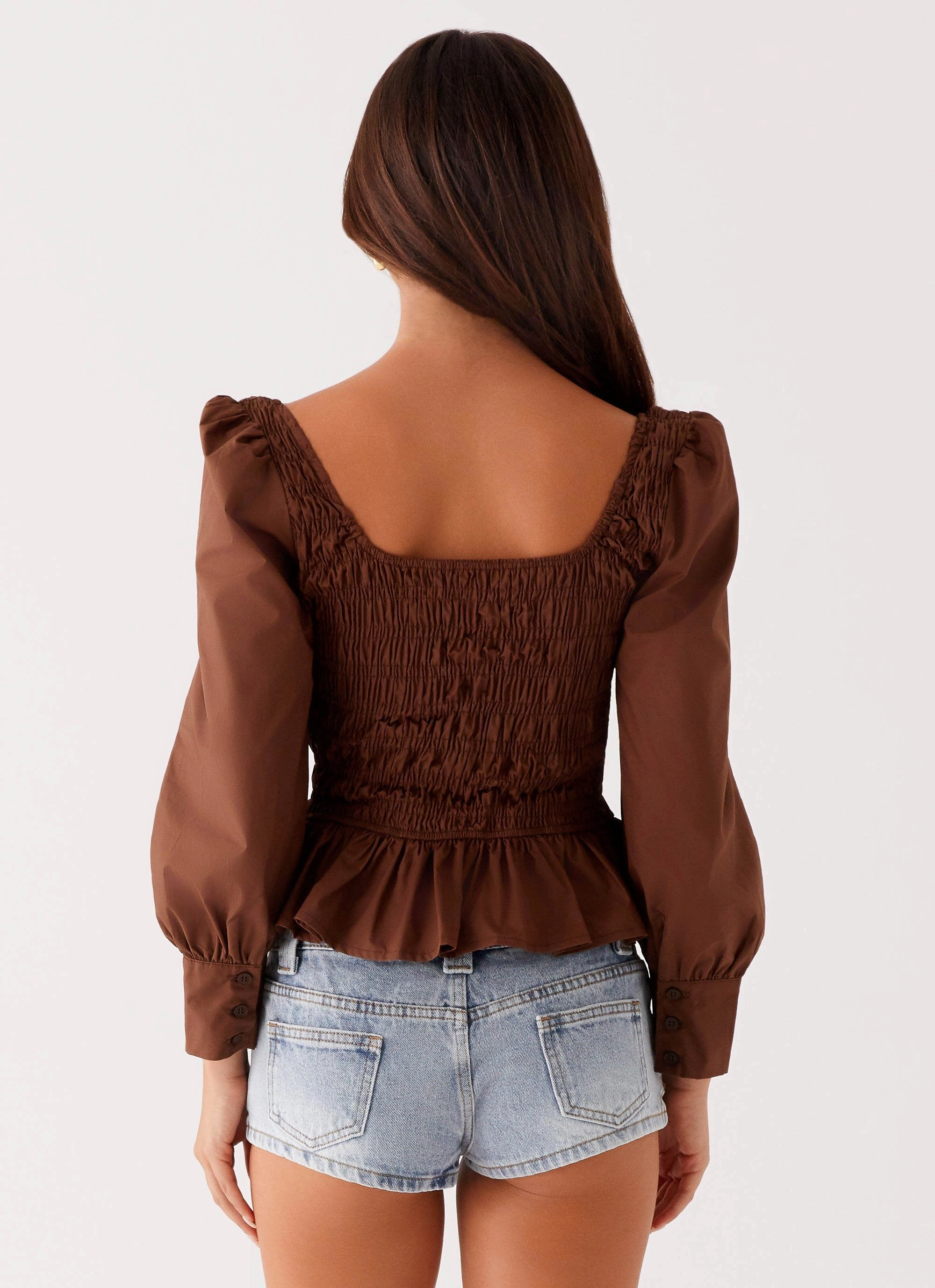 Everyday Jacket Joyce Long Sleeve Shirred Top - Chocolate