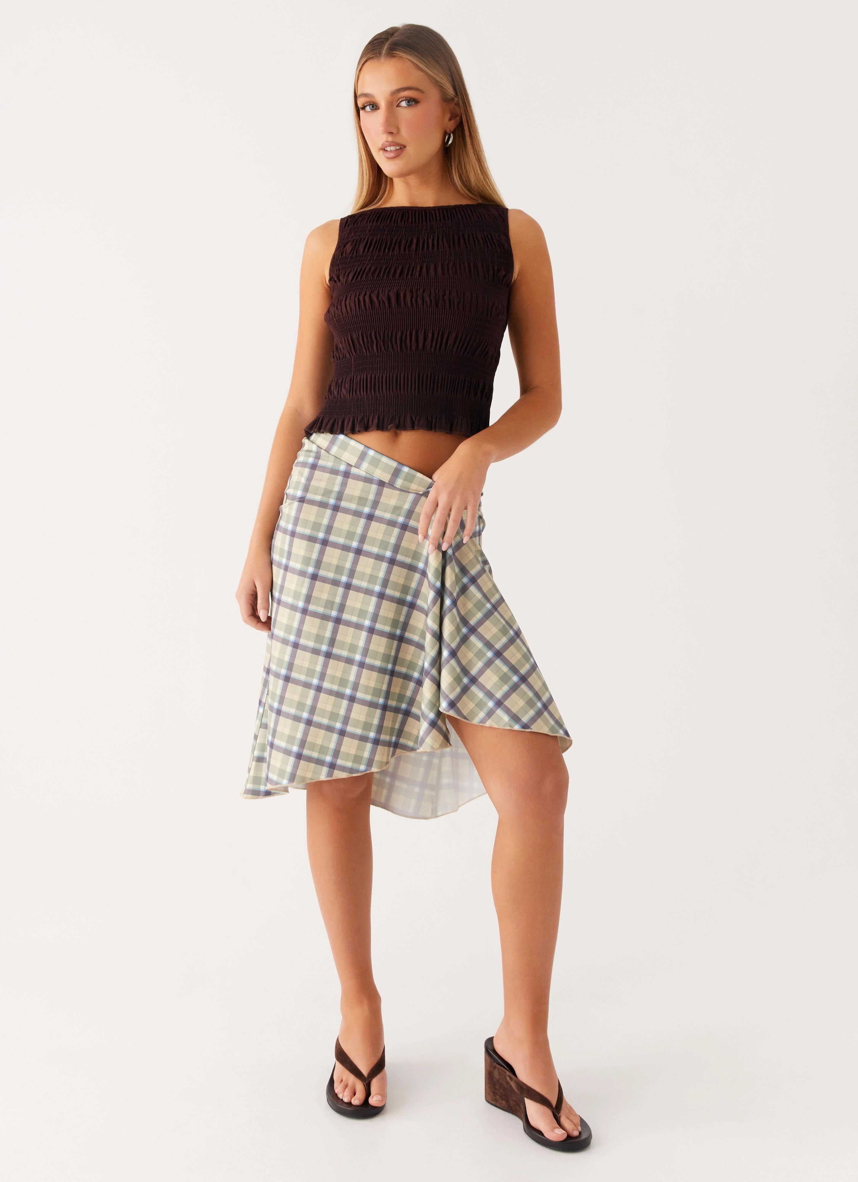 Shes A Lady Midi Skirt - Cedar Check Comfortable Fit Wear TemperatureRegulation