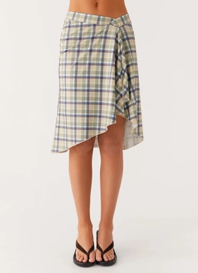 Customizable length Shes A Lady Midi Skirt - Cedar Check