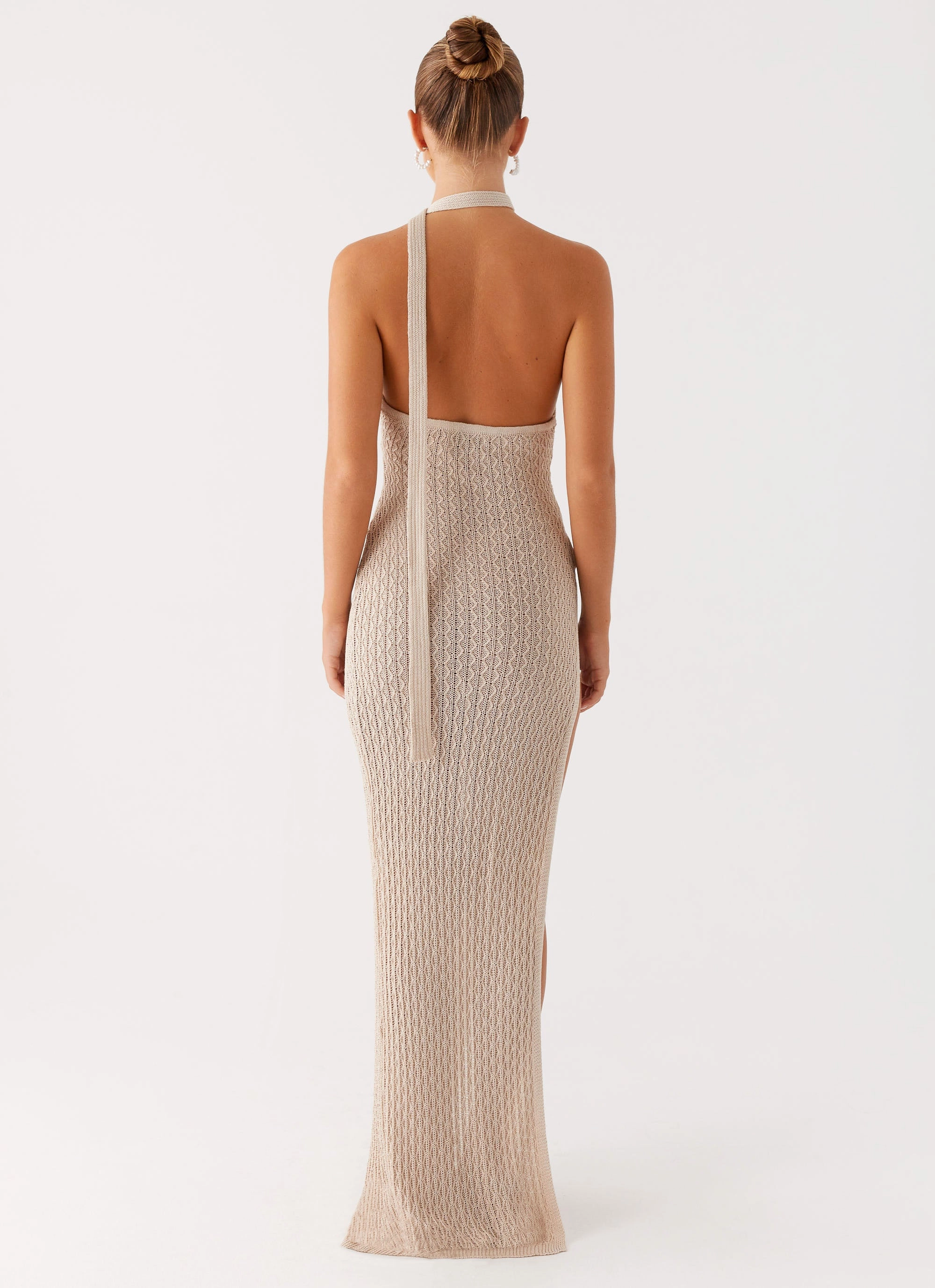 Cozy Comfort Minimal Aesthetic Carryn Knit Maxi Dress - Beige