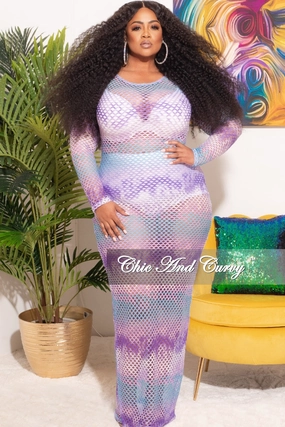 Outdoor Activity Versatile Comfort Wear Final Sale Plus Size Cover Up / Dress in Purple White Net
