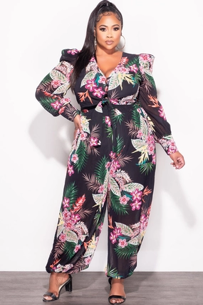 Final Sale Plus Size 2pc Chiffon Blouse and Pant Set Floral Print Active Look Stretchable Waist