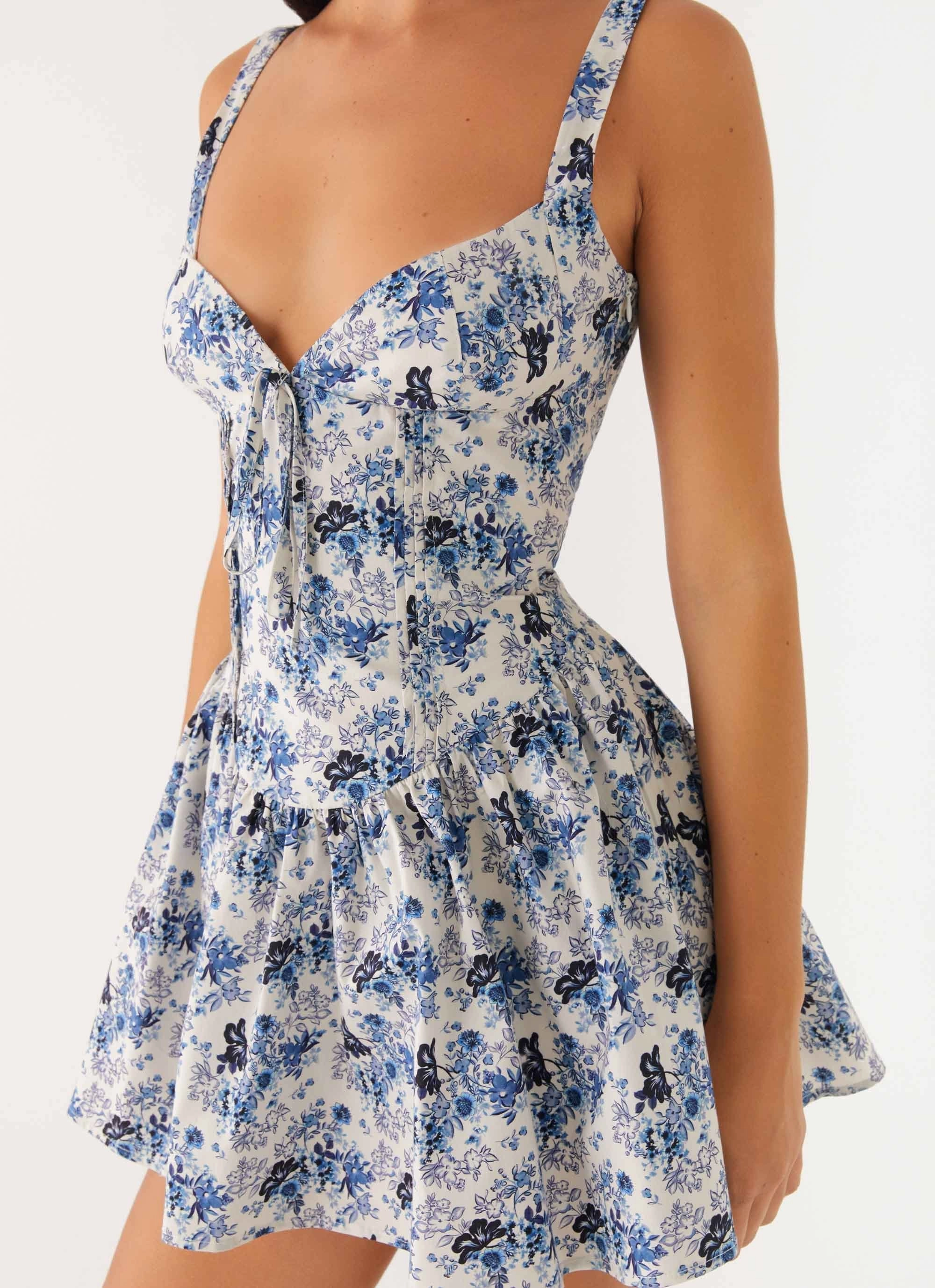 Nash Bust Mini Dress - Serene Sky Floral Perfectly Tailored Formal Outfit