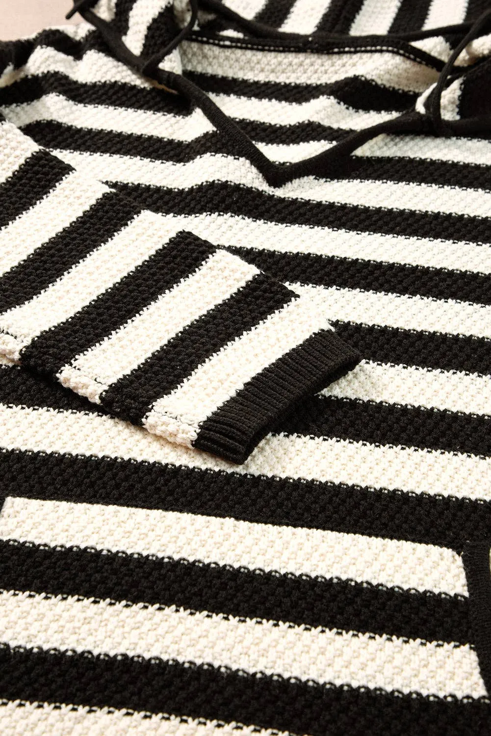 Stripe Drawstring Hooded V-Neck Sweater: White Stripe