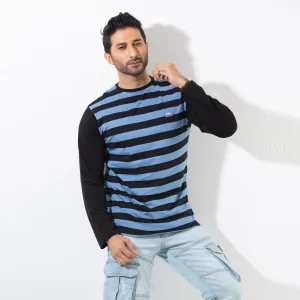 Stripe Long Sleeve T-shirt - cyan and black