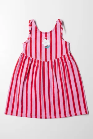 Stripe Sleeveless Dress With Bows Pink And Red