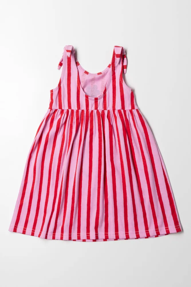 Stripe Sleeveless Dress With Bows Pink And Red