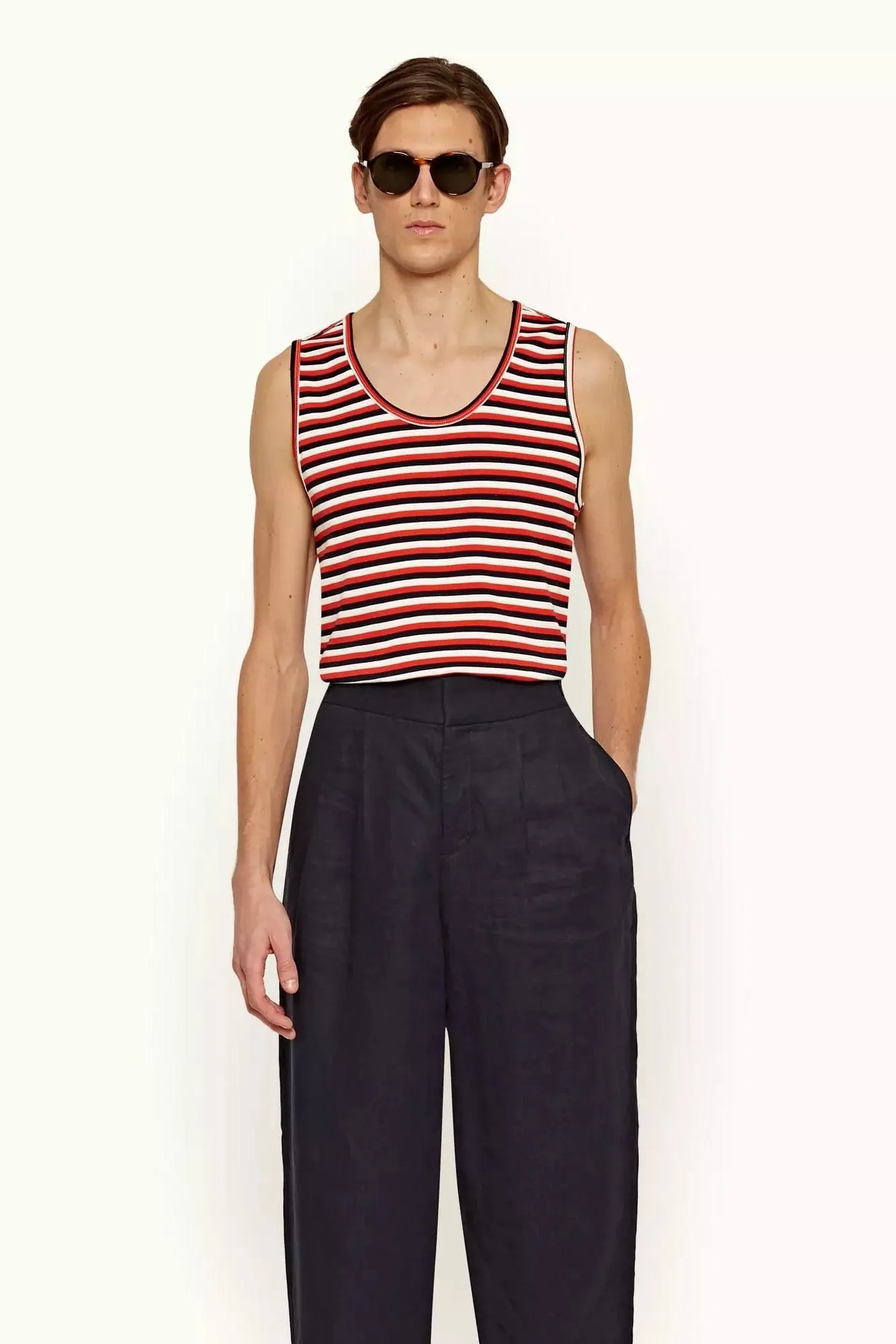 Striped Sleeveless Cotton Cherbury Tank Top T-Shirt