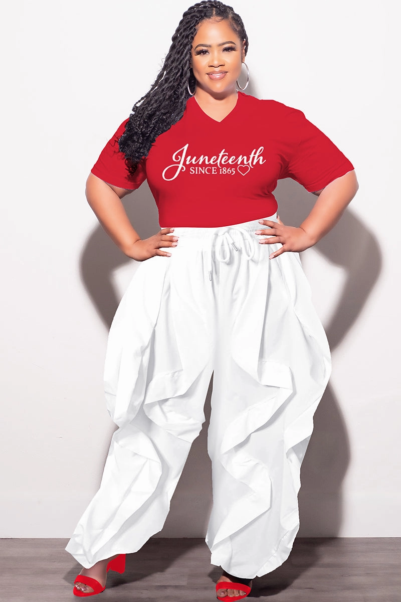 Chill Wear Final Sale Plus Size Oversized Unisex V-Neck Red T-Shirt Juneteenth since 1865