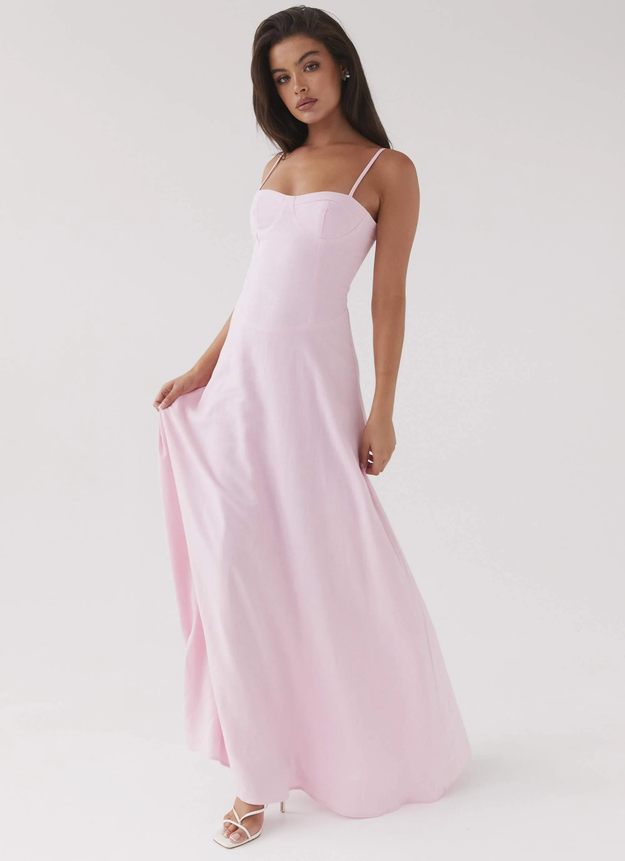Angelina Linen Maxi Dress - Pink Petal Versatile Fit Neutral Base