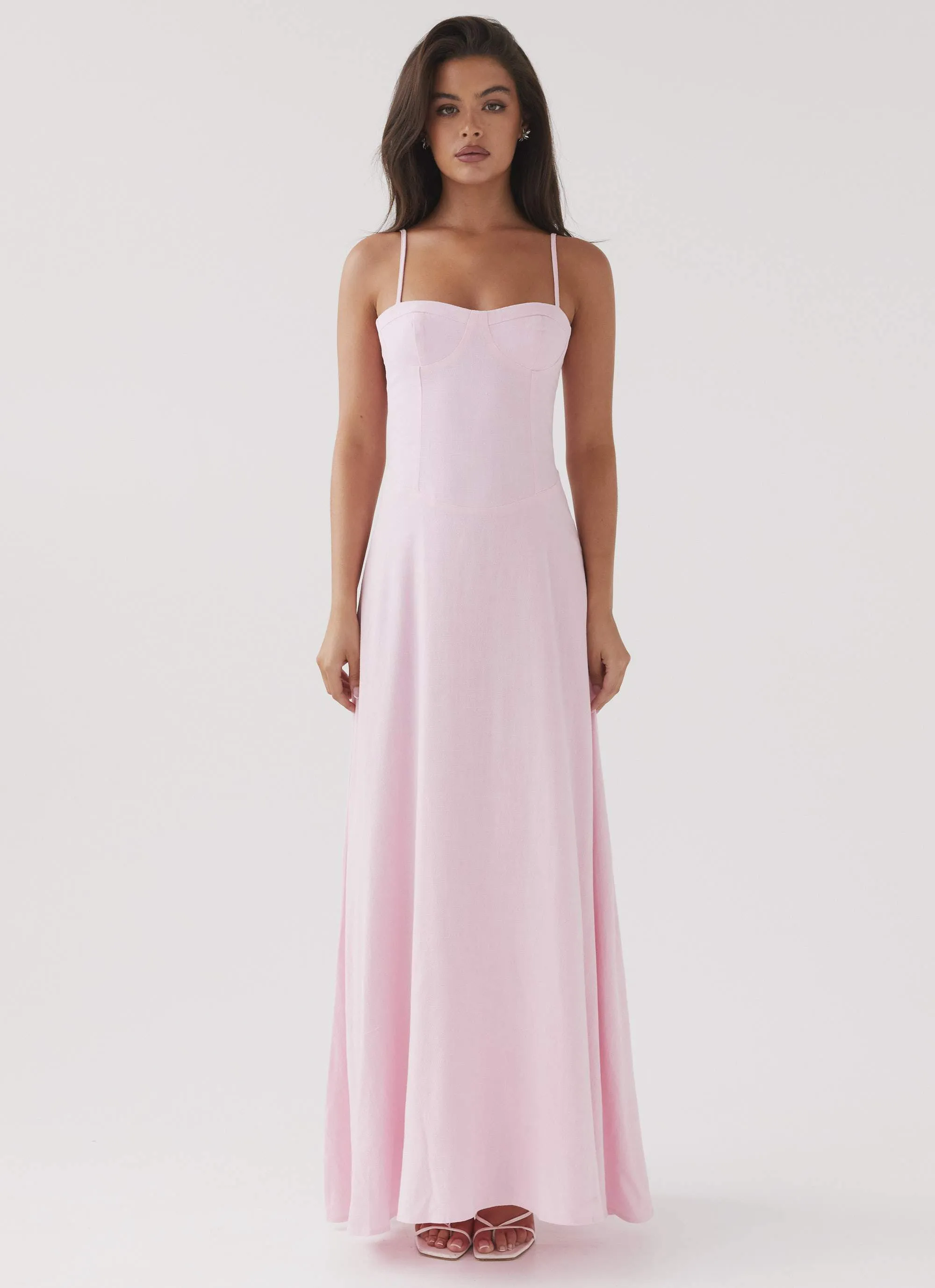 Angelina Linen Maxi Dress - Pink Petal Relaxed and Elegant