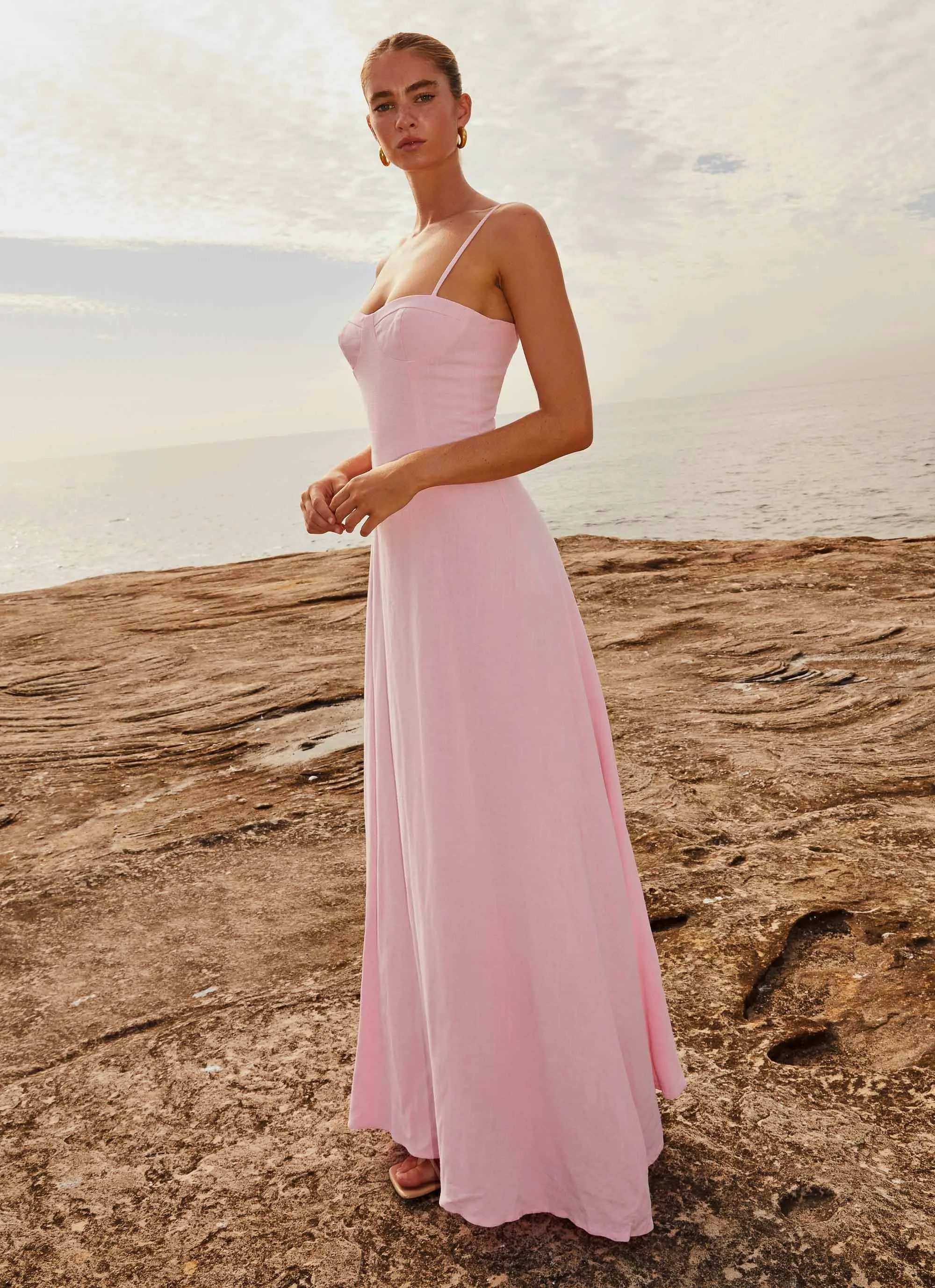 Versatile Fit Angelina Linen Maxi Dress - Pink Petal