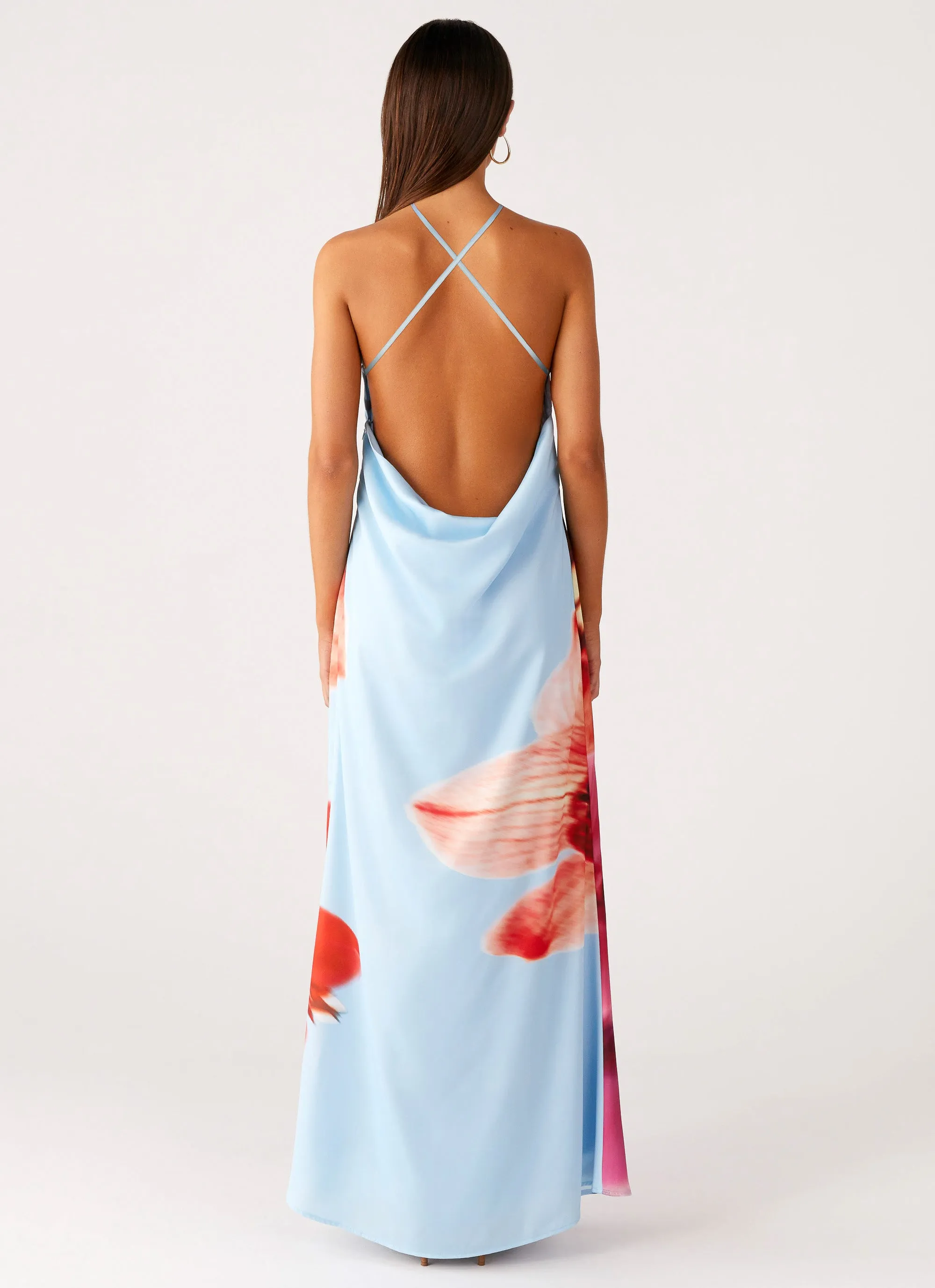 Midi-Length Romantic dinner wear Chloe Maxi Dress - Turquoise Bloom