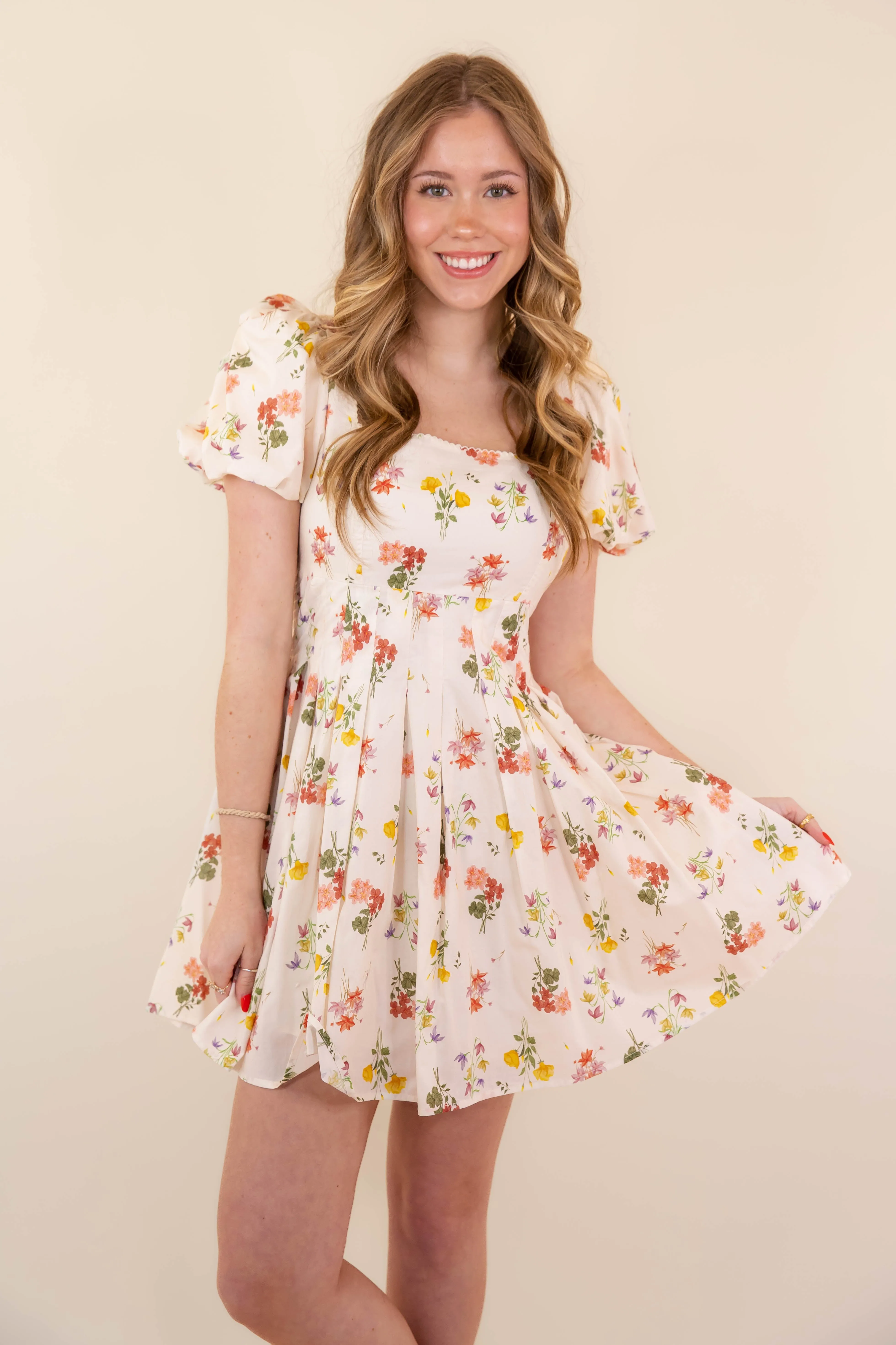 Feminine off-the-shoulder gown Front-Slit My Summer Garden Mini Dress