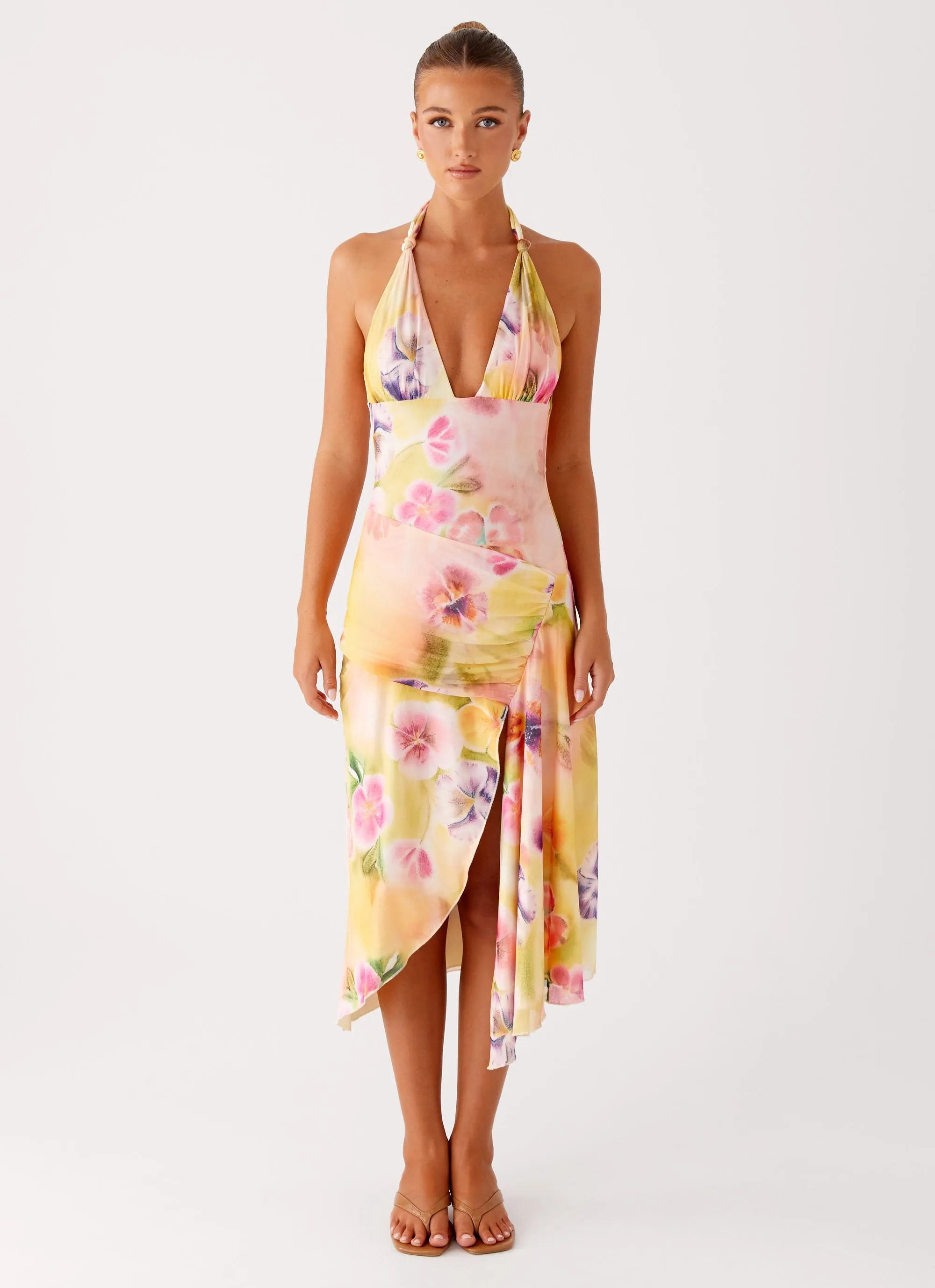 Padded-Bust Global Style Kayce Midi Dress - Sunburst Floral