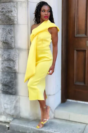 Art Inspired Mary Fancy Origami Scuba Knit Midi Dress 6322