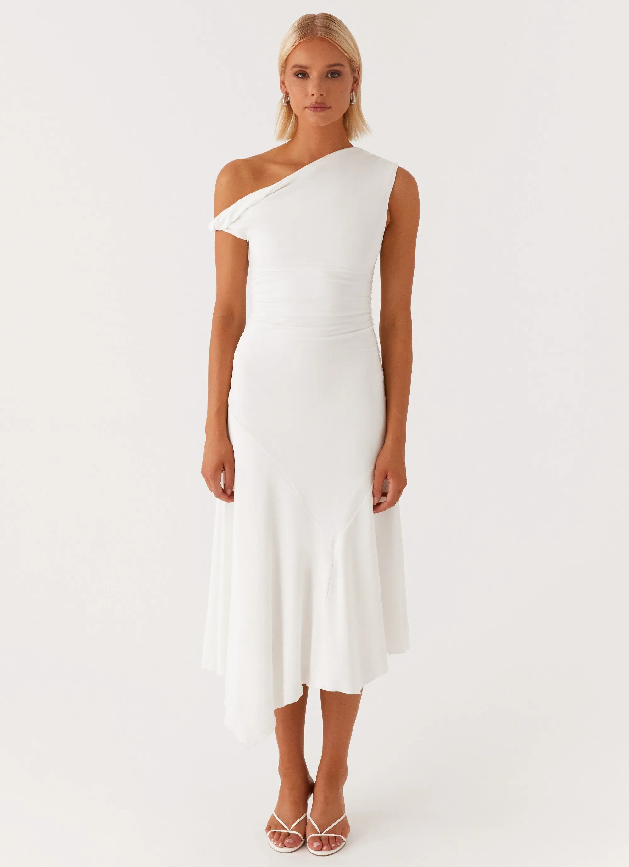 Pink Glow Byron Midi Dress - White