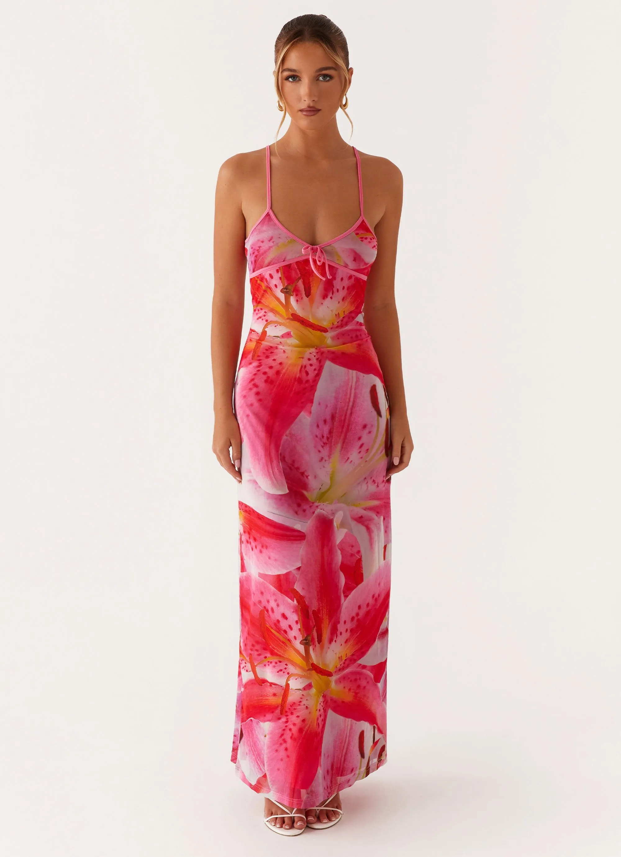 Claudie Maxi Dress - White Pink Lilly QuickReleaseClasp Travel Edge