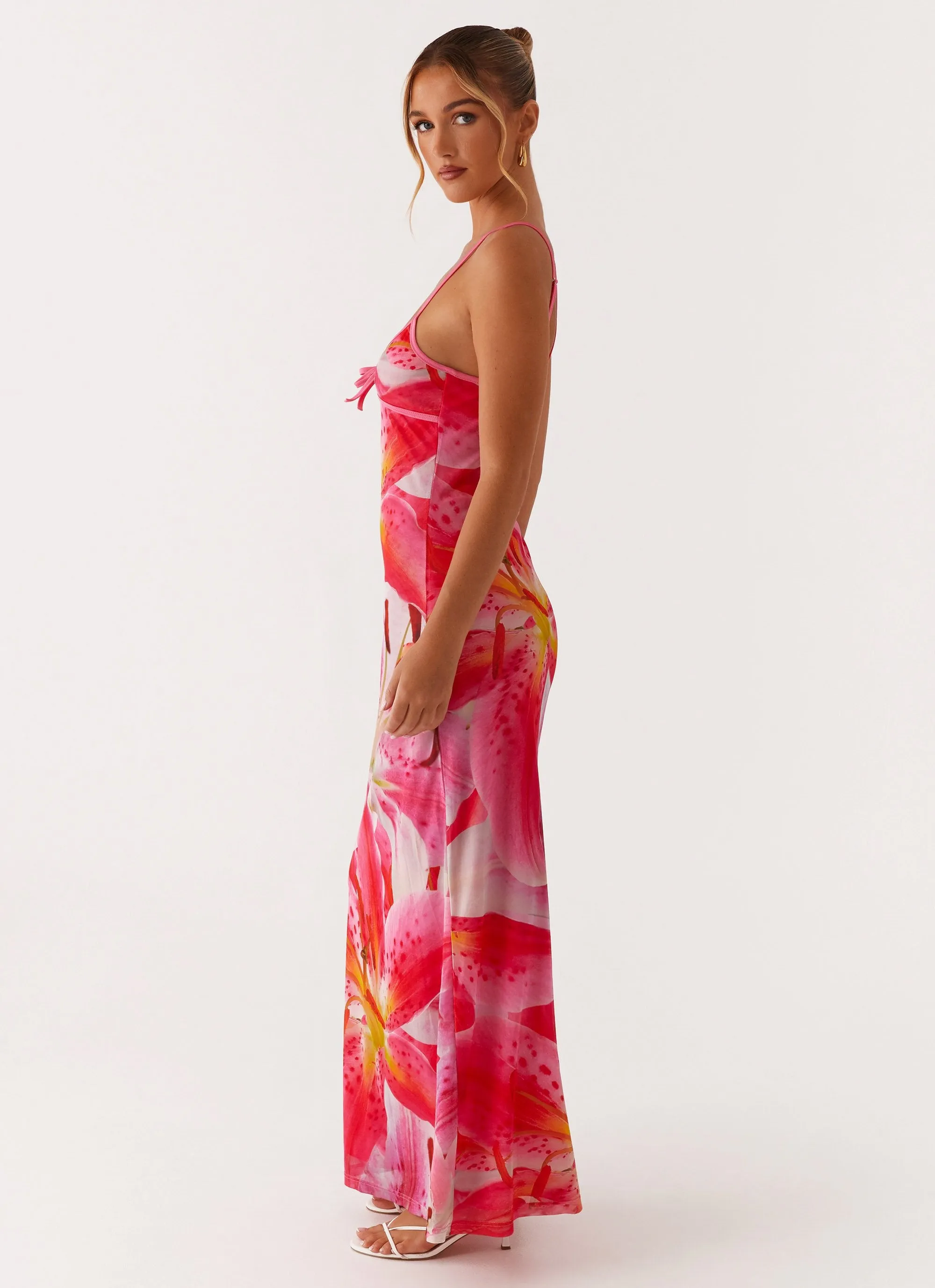Claudie Maxi Dress - White Pink Lilly Loose Flow