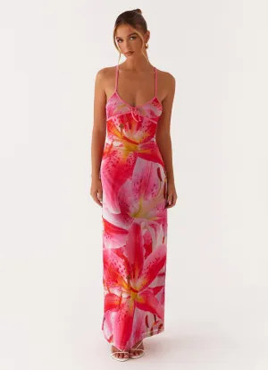 Quilted-Texture Claudie Maxi Dress - White Pink Lilly