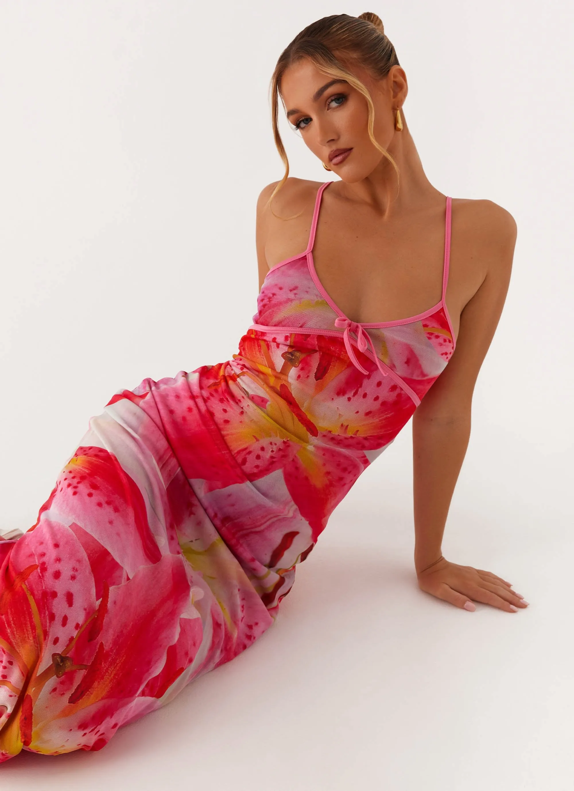 Claudie Maxi Dress - White Pink Lilly Weekend Chic