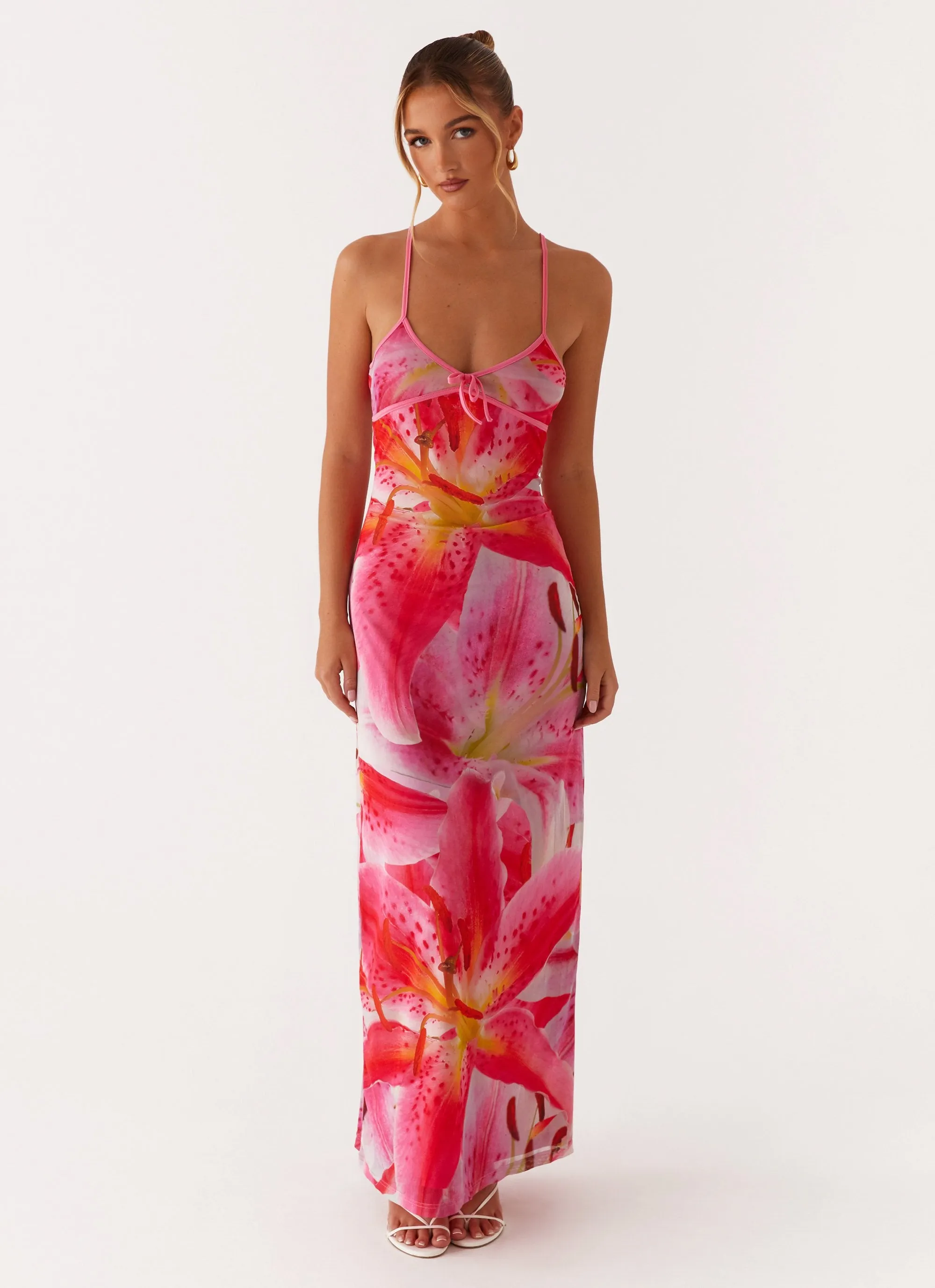 Quilted-Texture Claudie Maxi Dress - White Pink Lilly