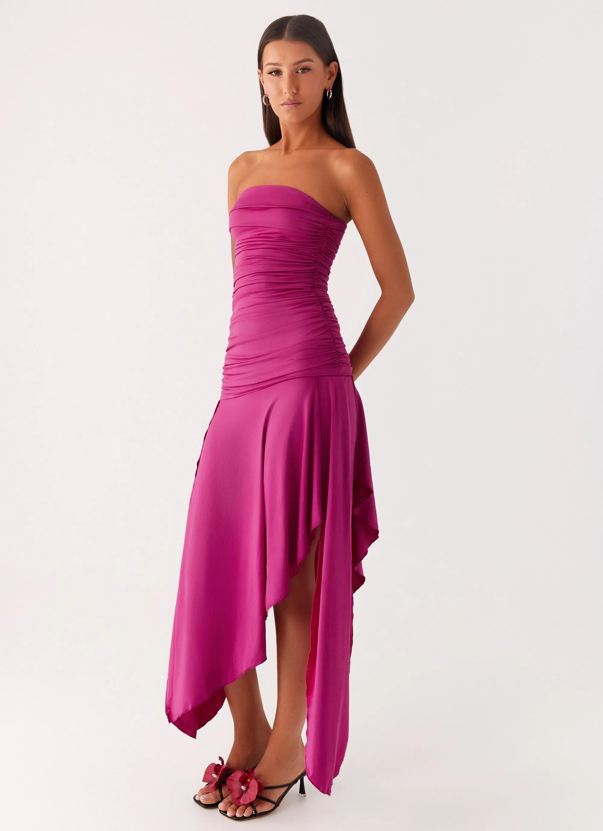 Flared-Hem Ora Strapless Maxi Dress - Fuchsia